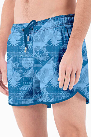 Mini Model Su İtici Özellikli Dijital Baskılı Kısa Boy Erkek Plaj Deniz Şort Mayo - 278-Saks