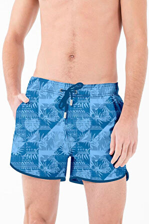 Mini Model Su İtici Özellikli Dijital Baskılı Kısa Boy Erkek Plaj Deniz Şort Mayo - 278-Saks