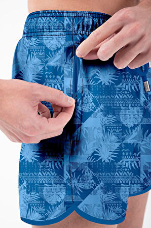 Mini Model Su İtici Özellikli Dijital Baskılı Kısa Boy Erkek Plaj Deniz Şort Mayo - 278-Saks