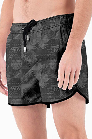 Mini Model Su İtici Özellikli Dijital Baskılı Kısa Boy Erkek Plaj Deniz Şort Mayo - 279-Siyah