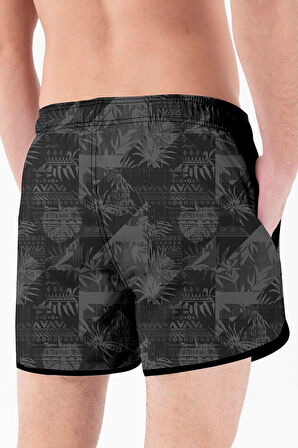 Mini Model Su İtici Özellikli Dijital Baskılı Kısa Boy Erkek Plaj Deniz Şort Mayo - 279-Siyah