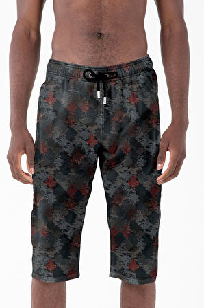 Diz Altı Uzun Model Su İtici Özellikli Likralı Esnek Kumaş Erkek Plaj Deniz Kapri Şort - 943-Siyah