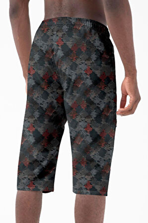 Diz Altı Uzun Model Su İtici Özellikli Likralı Esnek Kumaş Erkek Plaj Deniz Kapri Şort - 943-Siyah