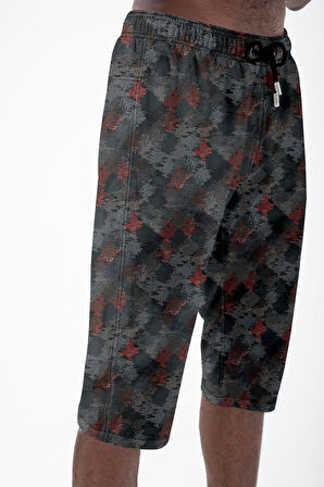 Diz Altı Uzun Model Su İtici Özellikli Likralı Esnek Kumaş Erkek Plaj Deniz Kapri Şort - 943-Siyah