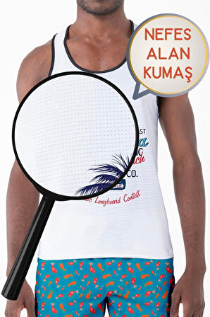 Dijital Baskılı Nefes Alan Clima Control Kumaş Erkek Askılı Plaj Tişört Atlet - MB0389