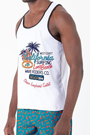 Dijital Baskılı Nefes Alan Clima Control Kumaş Erkek Askılı Plaj Tişört Atlet - MB0389