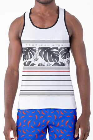 Dijital Baskılı Nefes Alan Clima Control Kumaş Erkek Askılı Plaj Tişört Atlet - MB0392