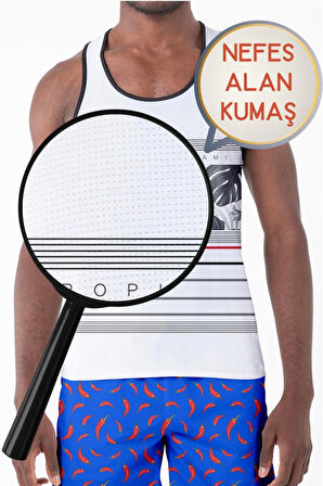 Dijital Baskılı Nefes Alan Clima Control Kumaş Erkek Askılı Plaj Tişört Atlet - MB0392