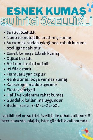 Su İtici Özellikli Dijital Baskılı Likralı Esnek Kumaş Erkek Plaj Deniz Şort Mayo // 290-Turuncu