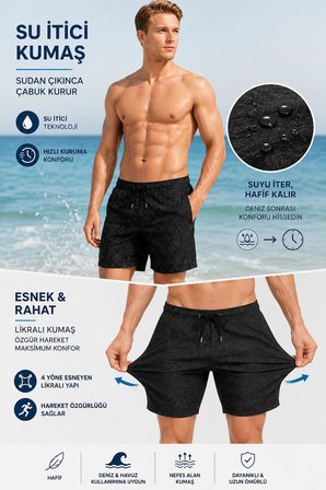Uzun Boy Model Su İtici Özellikli Esnek Kumaş Dijital Baskılı Erkek Plaj Deniz Şort Mayo // 406