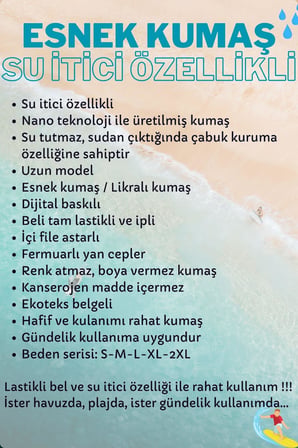 Uzun Boy Model Su İtici Özellikli Esnek Kumaş Dijital Baskılı Erkek Plaj Deniz Şort Mayo // 406