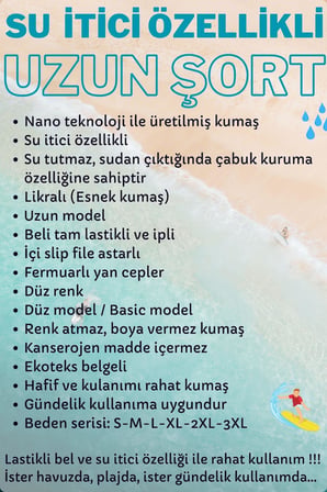 Siyah Uzun Düz Basic Model Su İtici Özellikli Esnek Kumaş Erkek Plaj Deniz Şort Mayo // 2205-Siyah