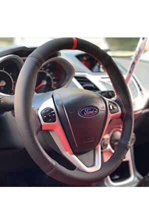 Ford Focus Araç Kırmızı Yüzüklü Noktalı Nubuk Deri Direksiyon Kılıfı