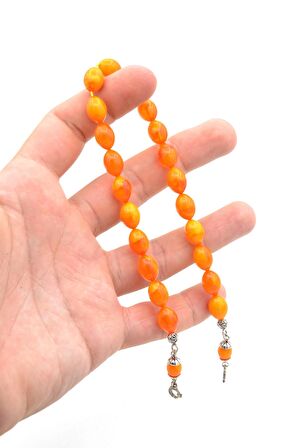 ARPA KESİM HARELİ TURUNCU TOZ KEHRİBAR ZAZA TESBİH İRİ BOY 002