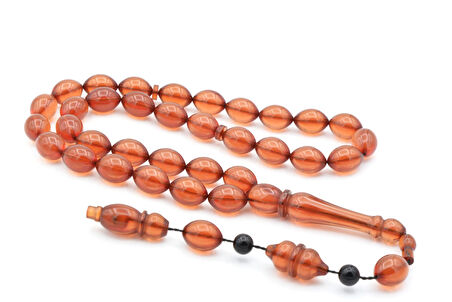 USTA İŞİ SİSTEMLİ TOMBUL BEYZİ KESİM AÇIK TURUNCU SIKMA KEHRİBAR TESBİH 158