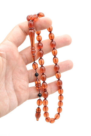 USTA İŞİ SİSTEMLİ TOMBUL BEYZİ KESİM AÇIK TURUNCU SIKMA KEHRİBAR TESBİH 158