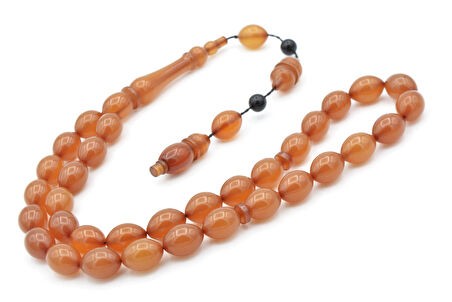 USTA İŞİ SİSTEMLİ TOMBUL BEYZİ KESİM SARI SIKMA KEHRİBAR TESBİH 160