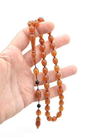 USTA İŞİ SİSTEMLİ TOMBUL BEYZİ KESİM SARI SIKMA KEHRİBAR TESBİH 160