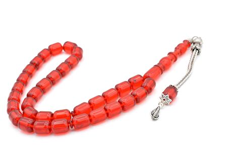 TİLKİ KUYRUĞU KAMÇILI KAPSÜL KESİM KIRMIZI SIKMA KEHRİBAR TESBİH 046