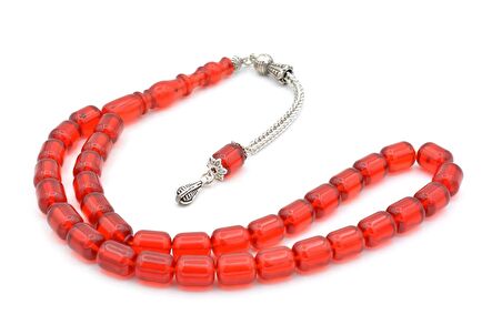 TİLKİ KUYRUĞU KAMÇILI KAPSÜL KESİM KIRMIZI SIKMA KEHRİBAR TESBİH 046