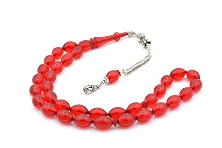 TİLKİ KUYRUĞU KAMÇILI BEYZİ KESİM KIRMIZI SIKMA KEHRİBAR TESBİH 048