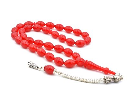 TİLKİ KUYRUĞU KAMÇILI BEYZİ KESİM KIRMIZI SIKMA KEHRİBAR TESBİH 051