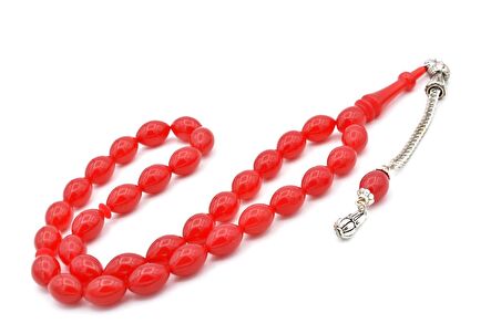 TİLKİ KUYRUĞU KAMÇILI BEYZİ KESİM KIRMIZI SIKMA KEHRİBAR TESBİH 051