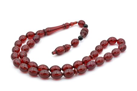 TİLKİ KUYRUĞU KAMÇILI BEYZİ KESİM KIRMIZI SIKMA KEHRİBAR TESBİH 051