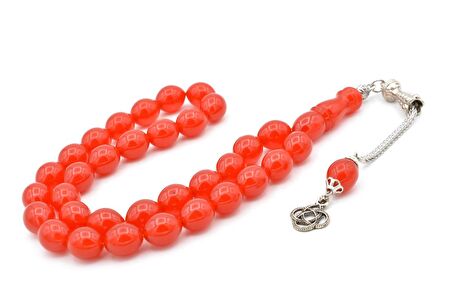 TİLKİ KUYRUĞU KAMÇILI BEYZİ KESİM KIRMIZI SIKMA KEHRİBAR TESBİH 063