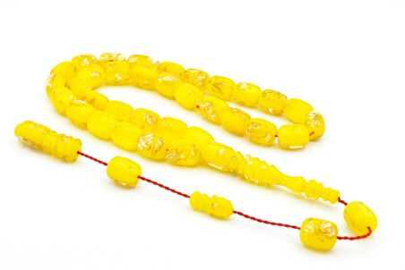 Gümüş Kaplama Sistemli Beyzi Kesim Yeşil Sıkma Kehribar Tesbih