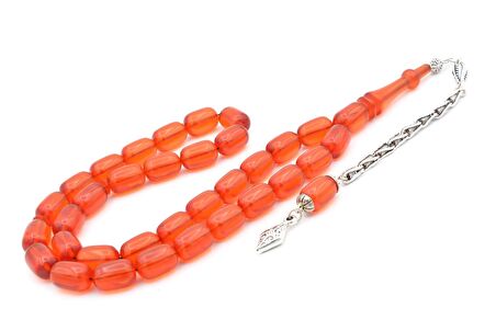 Gümüş Kaplama Sistemli Kapsül Kesim Kırmızı Sıkma Kehribar Tesbih