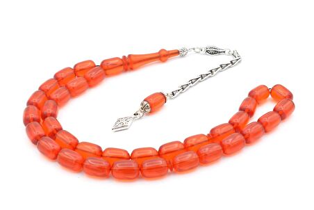 Gümüş Kaplama Sistemli Kapsül Kesim Kırmızı Sıkma Kehribar Tesbih