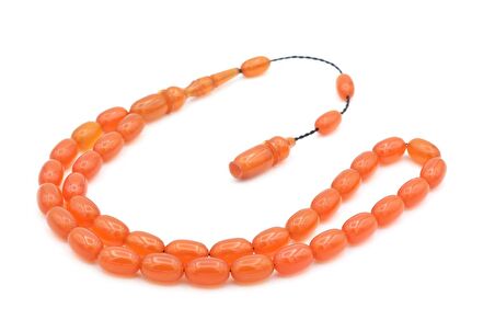 Usta İşi Sistemli Kapsül Kesim Turuncu Sıkma Kehribar Tesbih 175