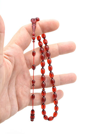 Usta İşi Sistemli Beyzi Kesim Açık Kırmızı Sıkma Kehribar Tesbih 185