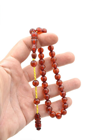 Usta İşi Sistemli Küre Kesim Çubuk Malzeme Sarı Sıkma Kehribar Tesbih 187