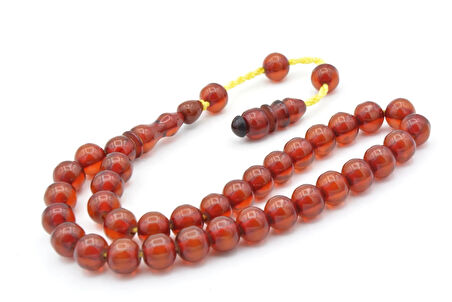 Usta İşi Sistemli Küre Kesim Çubuk Malzeme Sarı Sıkma Kehribar Tesbih 187