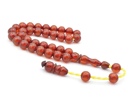 Usta İşi Sistemli Küre Kesim Çubuk Malzeme Sarı Sıkma Kehribar Tesbih 187