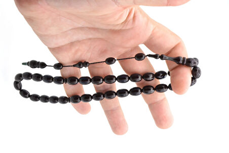 Usta Yapımı Sistemli Badem Kesim Lacivert Sıkma Kehribar Tesbih 195