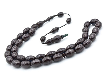 Usta Yapımı Sistemli Badem Kesim Lacivert Sıkma Kehribar Tesbih 195