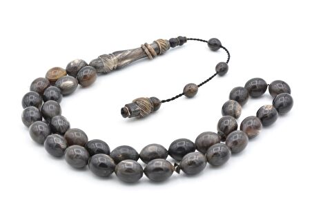 Usta Yapımı Sistemli Küre Kesim Hareli Turuncu Sıkma Kehribar Tesbih 198