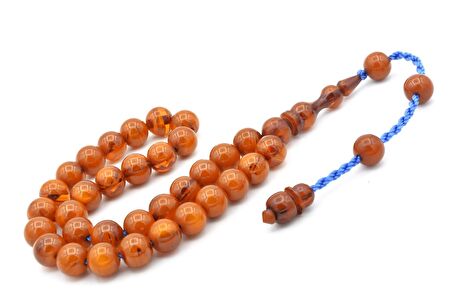 Usta Yapımı Sistemli Küre Kesim Hareli Turuncu Sıkma Kehribar Tesbih 198