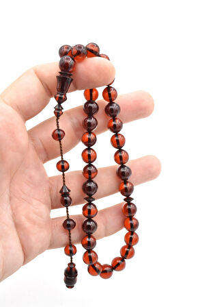 Usta Yapımı Sistemli Küre Kesim Bal Rengi Sıkma Kehribar Tesbih 201