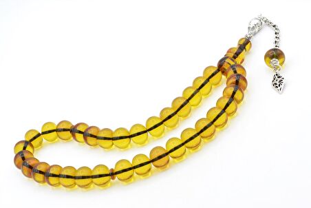 Gümüş Kaplama Kamçılı Faris Döküm Tekerlek Kesim Sarı Sıkma Kehribar Tesbih