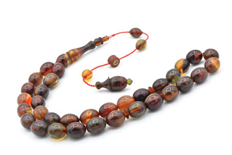 Usta İşi Sistemli Beyzi Kesim Pembe Mavi Sıkma Kehribar Tesbih 208