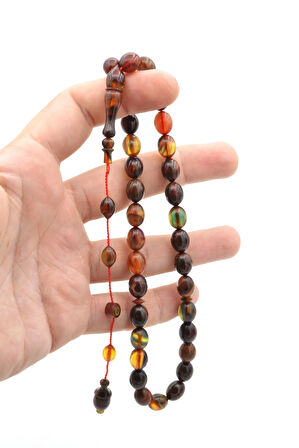 Usta İşi Sistemli Beyzi Kesim Pembe Mavi Sıkma Kehribar Tesbih 208