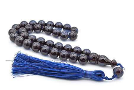 Usta İşi Saçaklı Sistemli Küre Kesim Lacivert Sıkma Kehribar Tesbih