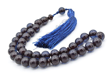 Usta İşi Saçaklı Sistemli Küre Kesim Lacivert Sıkma Kehribar Tesbih