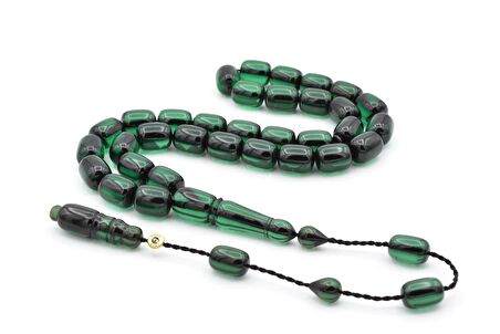 Enes Abdo İmzalı Kapsül Kesim Yeşil Sıkma Kehribar Tesbih