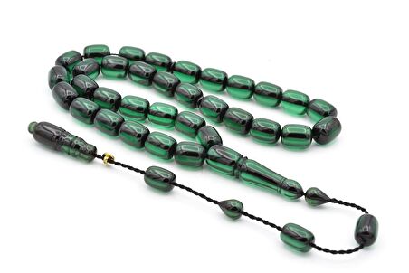 Enes Abdo İmzalı Kapsül Kesim Yeşil Sıkma Kehribar Tesbih