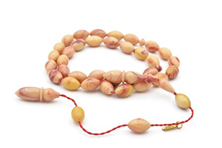 Hakkı Usta İmzalı Beyzi Kesim Krem Pembe Sıkma Kehribar Tesbih